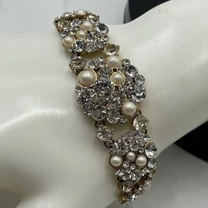 Kate Spade NY Gold Plated Crystals White Faux Pearls Pick‎ a Pearl Bracelet New